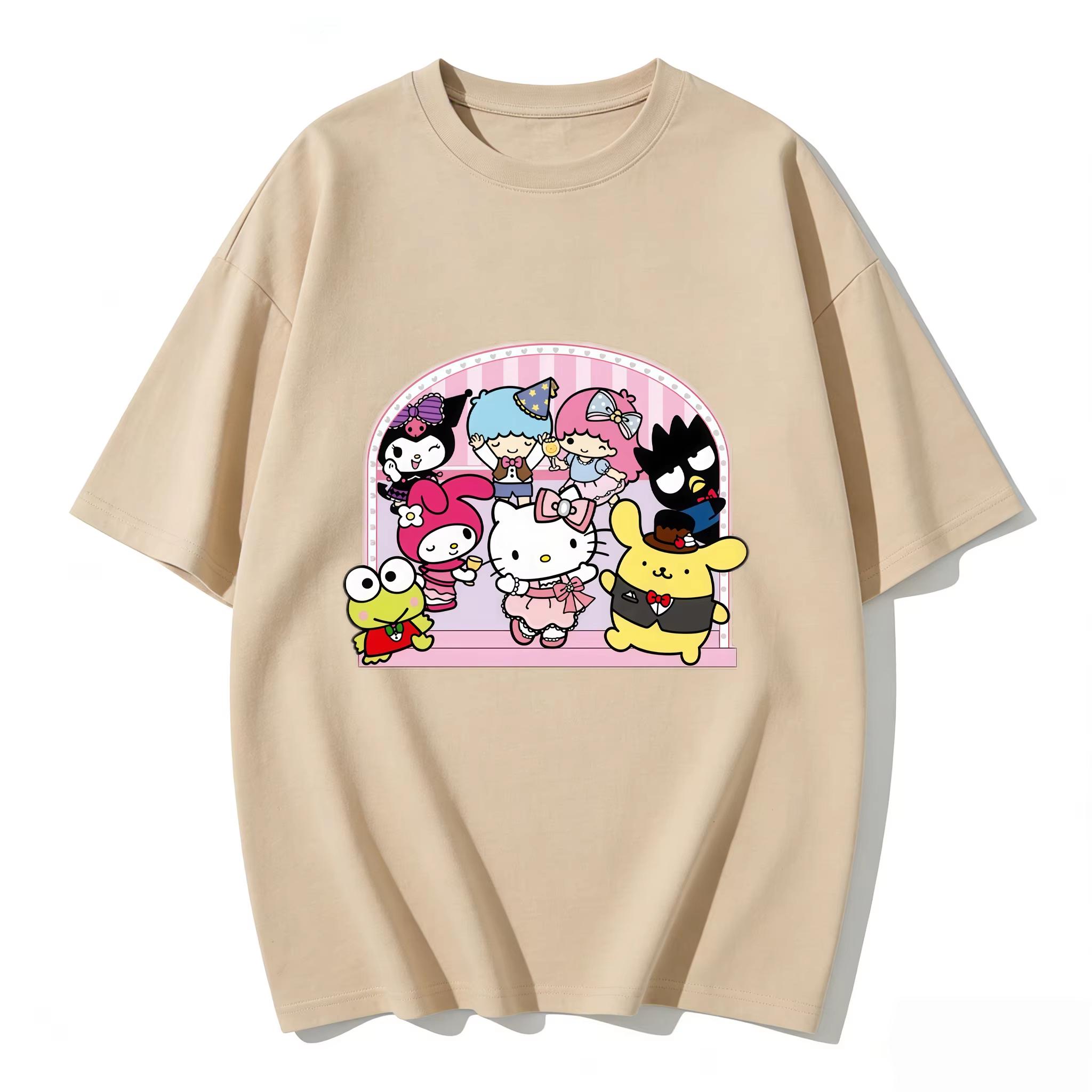 

2026 New Sanrio Character Party Cartoon Print Tshirt Parentchild Casual Shortsleeved Tops for Girls and Boys S