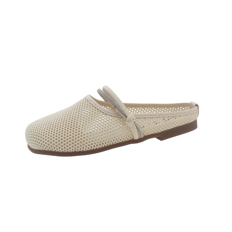 Fashion Women's Fashion Slippers Flat Sole Round Toe Mesh Upper Women's Mules Dress Outdoor Roman Retro Breathable Zapatillas De Mujer