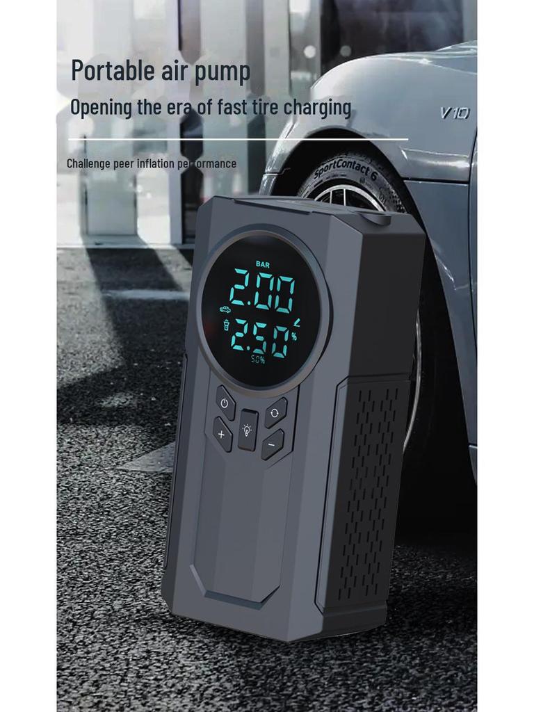 Portable Wireless Air Pump & Power Bank: Multi-Function Digital Display Tire Inflator with Emergency Power Supply