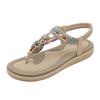 Casual Shoes - Fashionable Wooden Bead Fastened Crystal Rhinestone Flat-bottomed Sandals