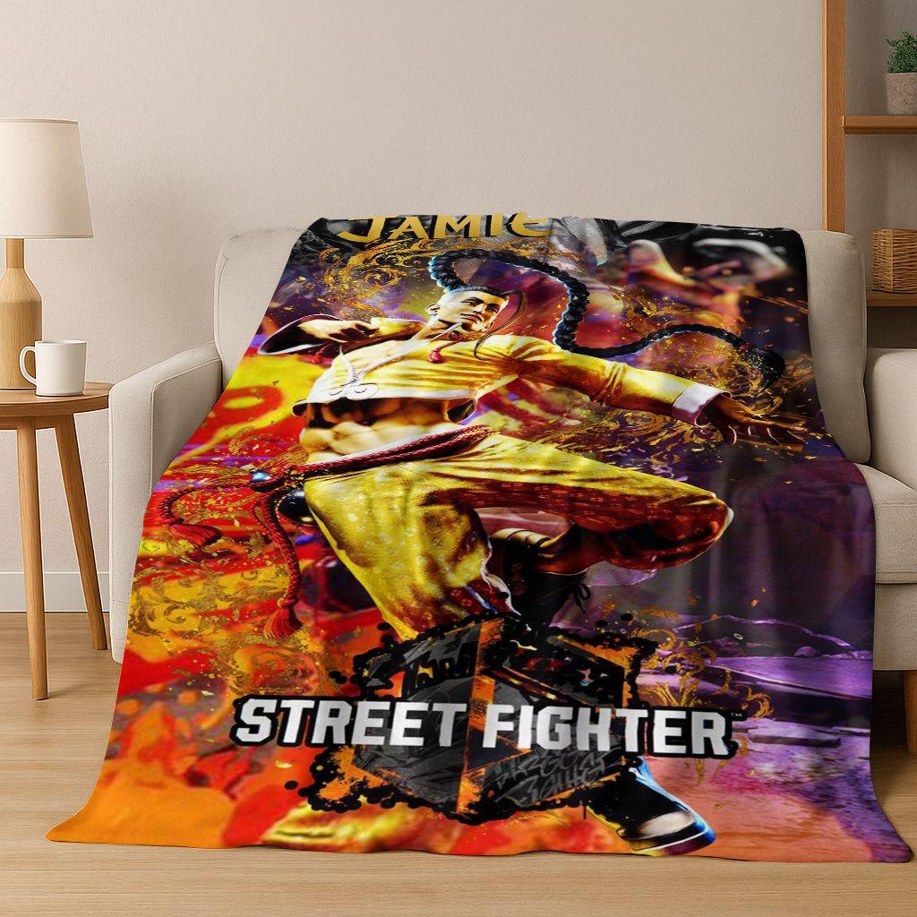 Retro Street Fighter 6 Characters Game Chun-Li Art Flannel Blanket,Cozy Soft Throw Blanket for Home Bedroom Bed Sofa Cover Kids