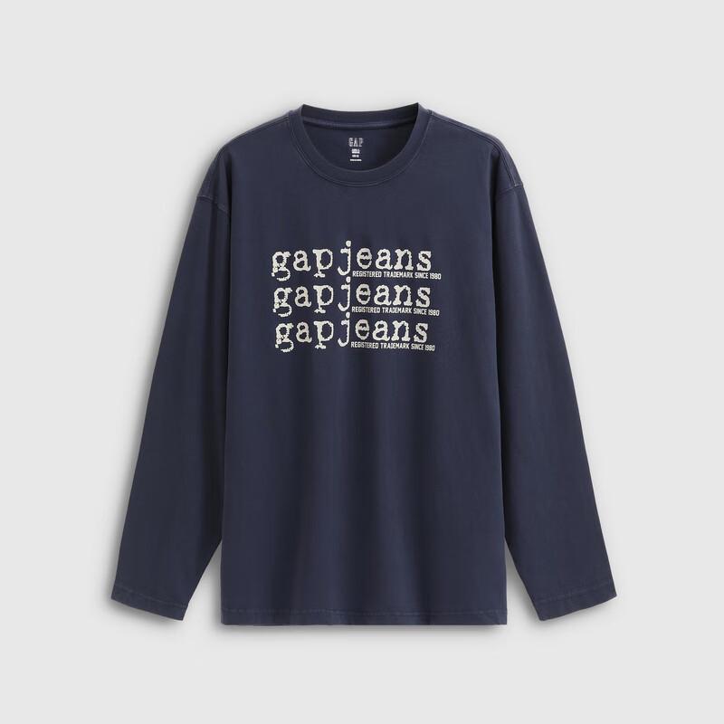 Gap Unisex Printed Logo Cotton Loose-Fit Long Sleeve T-Shirt