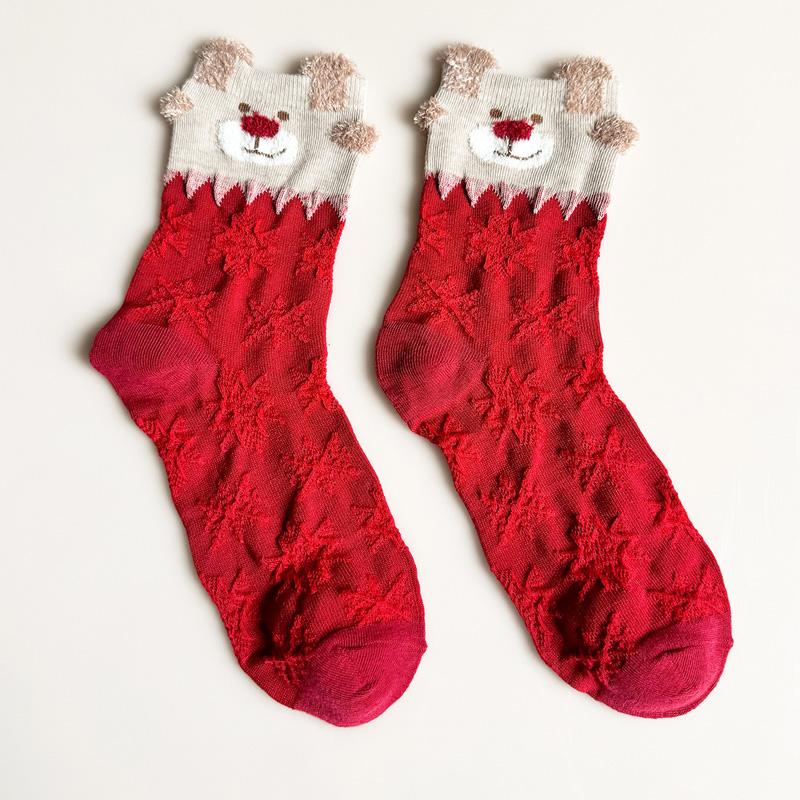 3/6 Pairs Christmas Socks Moisture Wicking Women Multi-Color Deer Stockings Cute Christmas Stockings Cartoon Design