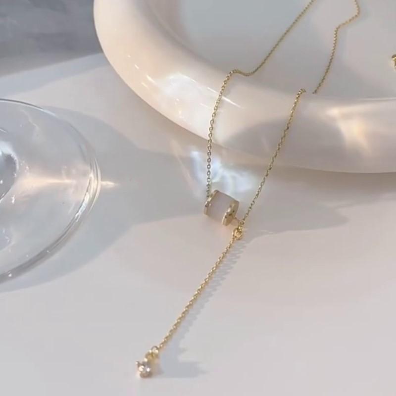 ANENJERY Round Bead Imitation Opal Short Chain Necklace Female Personality Simple Collarbone Chain Party Jewelry