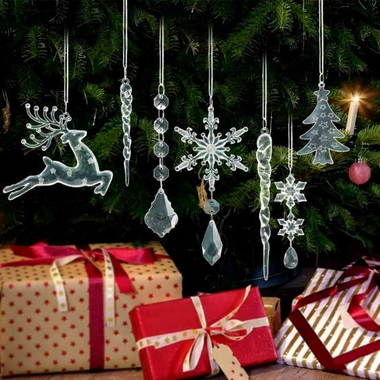 32 Pezzi Decorazioni Natalizie Acrilico da Appendere Set Decorativo con Fiocchi di Neve Renne Pupazzo di Neve Ghiaccioli Bastoncini di Zucchero Torre Eiffel Decorazioni per Albero di Natale