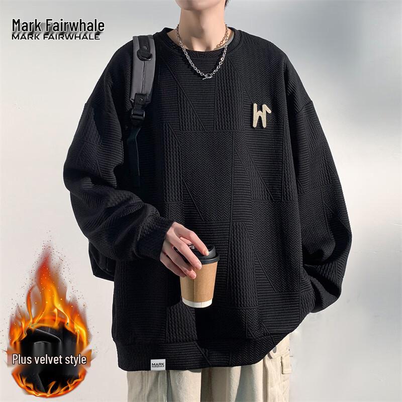 MARK FAIRWHALE Men's Winter Trendy Loose Fit Crew Neck Sweatshirt