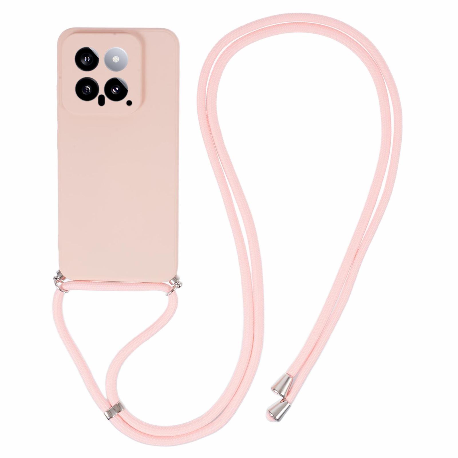 

For Xiaomi 14 TPU Phone Case Fiber Inner Lining Protective Cover with Lanyard Pink