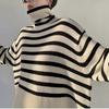 Color Matching Striped Turtleneck Pullover Women's 1011 New Winter Lazy Wind Wide-sleeved Shoulder Turtleneck Knitted Sweater