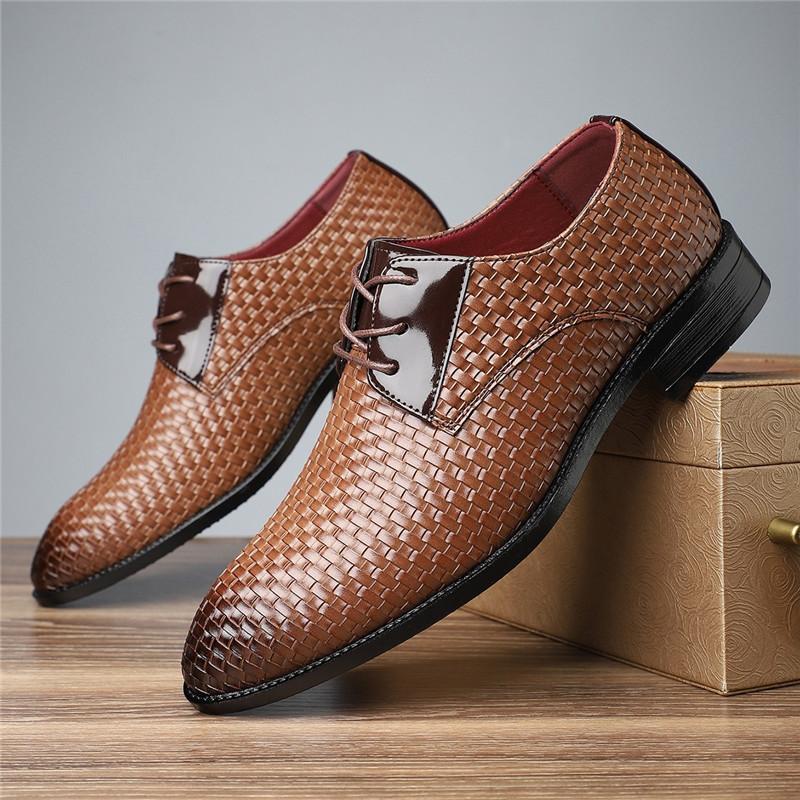 Trend New Luxury Designer Knit Patent Leather Lace Up Derby Shoes For Men Casual Business Formal Dress Footwear Zapatos Hombre