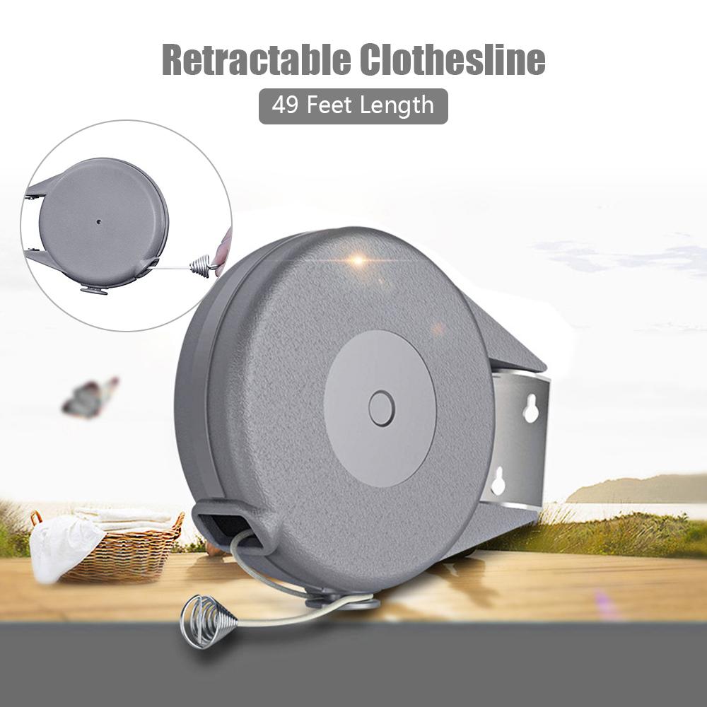 Retractable Clothesline Portable Heavy Duty PVC Retracting Clothes Line Single Line 49 Feet Clothes Drying Rack for Indoors Outdoors