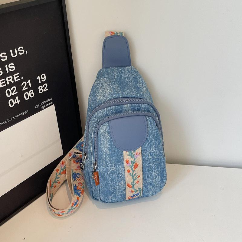 

Новая Мода Универсальная Наплечная Сумка Кроссбоди Женская Большая Вместимость Трендовая Нагрудная Сумка Повседневная Портативная Джинсовая Сумка синий