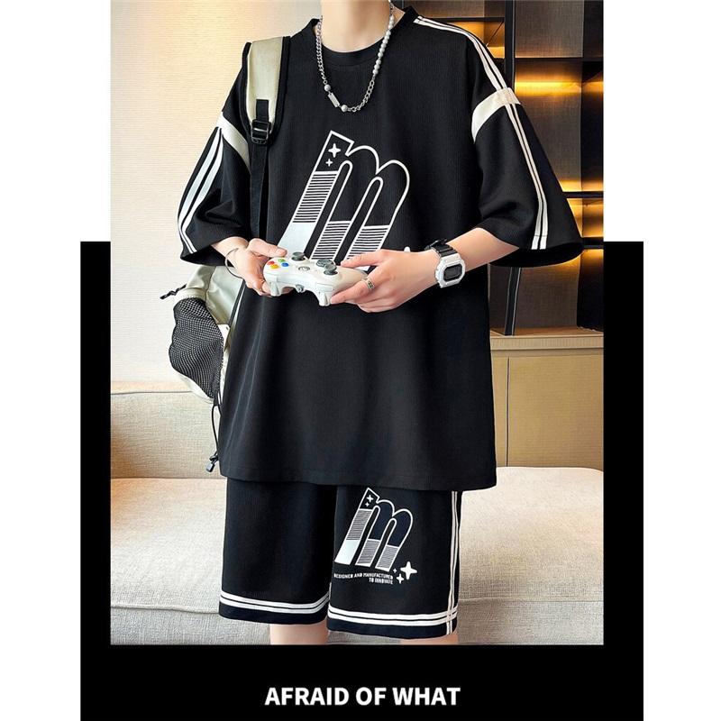 Men's 2 Piece Outfit Letter Print Oversized T-shirt & Shorts Casual Summer Sportswear Set