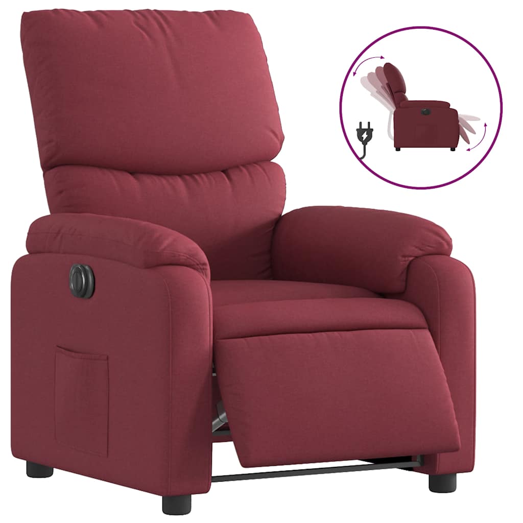 Electric Recliner Chair Burgundy Fabric