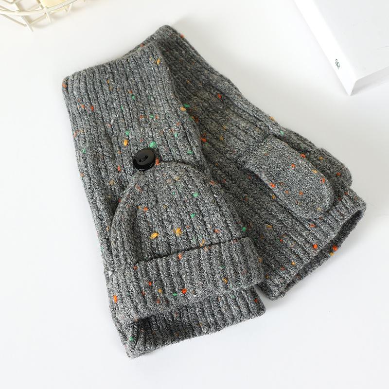 Autumn and winter gloves women's velvet thickened warm half-finger flip gloves fashion woolen gloves