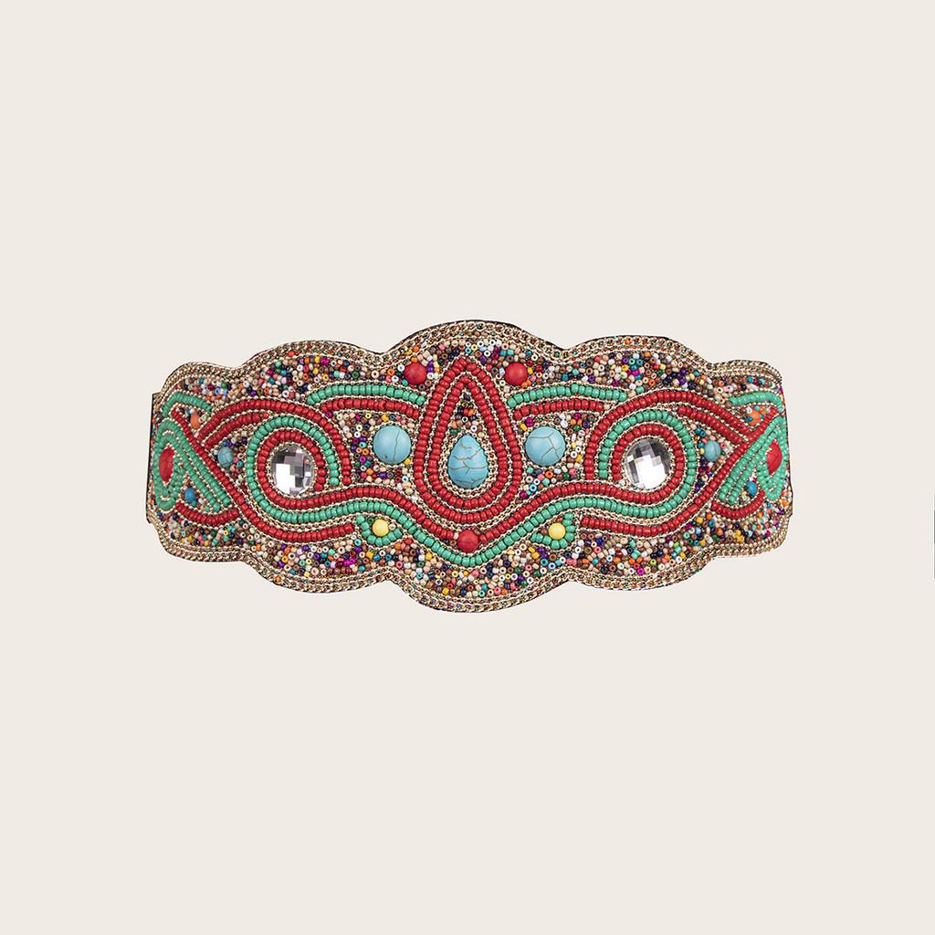 Ethnicinspired Womens Wide Waist Belt With Plastic Turquoise And Rhinestone Embellishments For Fashion Seasonal