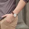 Stilvolle, einfache, beliebte, wasserdichte, analoge Armbanduhr mit römischen Ziffern, Marken-Business, dünne Quarzuhr mit Lederarmband, Roségold/Schwarz [BUREI] Herren –