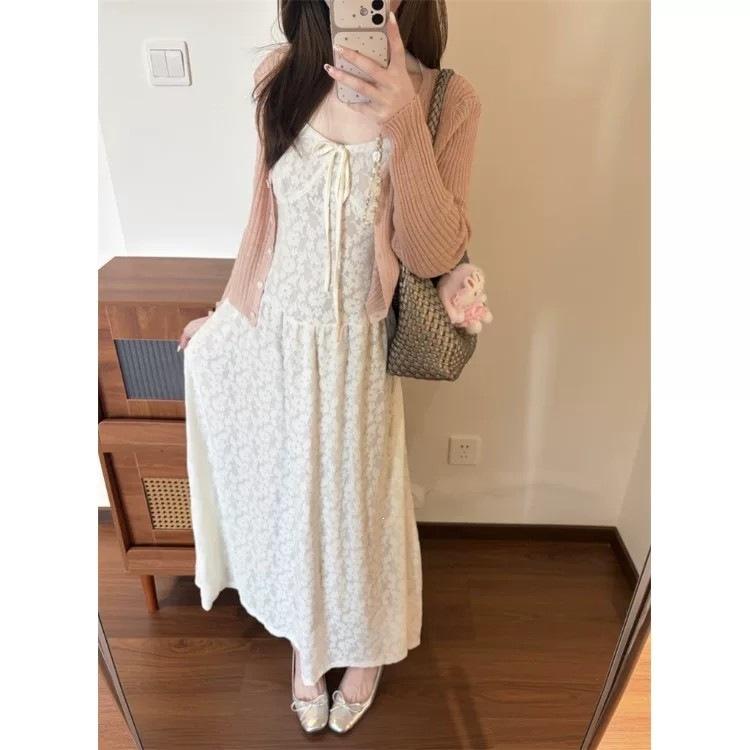 White French Summer Tea Break U-neck Floral Suspender Dress Female Princess On the Run Sweet Temperament Waist Dress