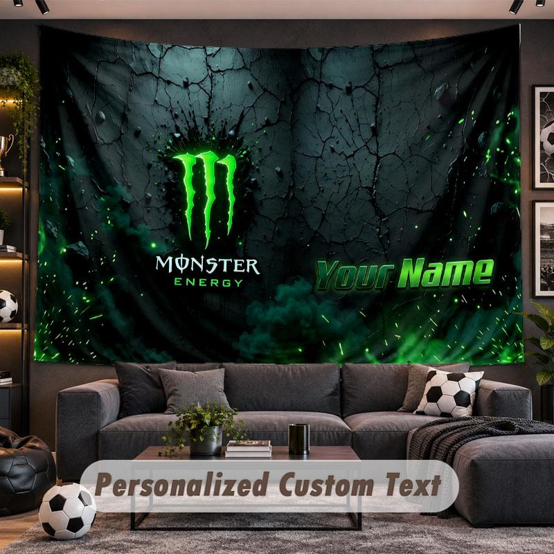 Wall Hanging Tapestry Custom NameMonster Energy Pattern Personalized Printed Fabric Wall Decor