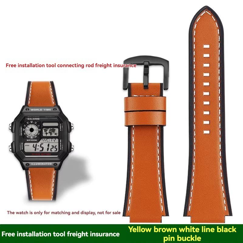 For Casio small square AE1200/1300/1500 SGW-300/400 W-218 men's original genuine leather watch strap accessories