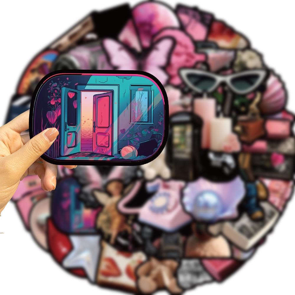 50 Cartoon Black Pink Girl Style Graffiti Stickers Personalized Decorative Guitar Notebook Suitcase DIY Waterproof