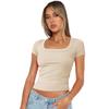 Y2K Summer Naked Short Damenmode Slim Fit Quadratischer Hals Kurzarm T-Shirt Fadengestricktes Oberteil