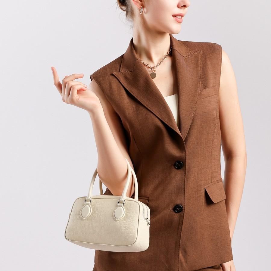 Top Layer Cowhide Mini Pillow Bag High-End Boston Shoulder Underarm Bag 2025 New Women's Genuine Leather High-End Bag