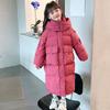 Girls Long Down Cotton Coat Over Knee Baby Winter Cotton Coat Fashionable Hooded Cotton Jacket