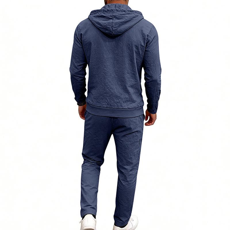 Men's Hooded Linen Shirt and Pants Set - European Casual Style