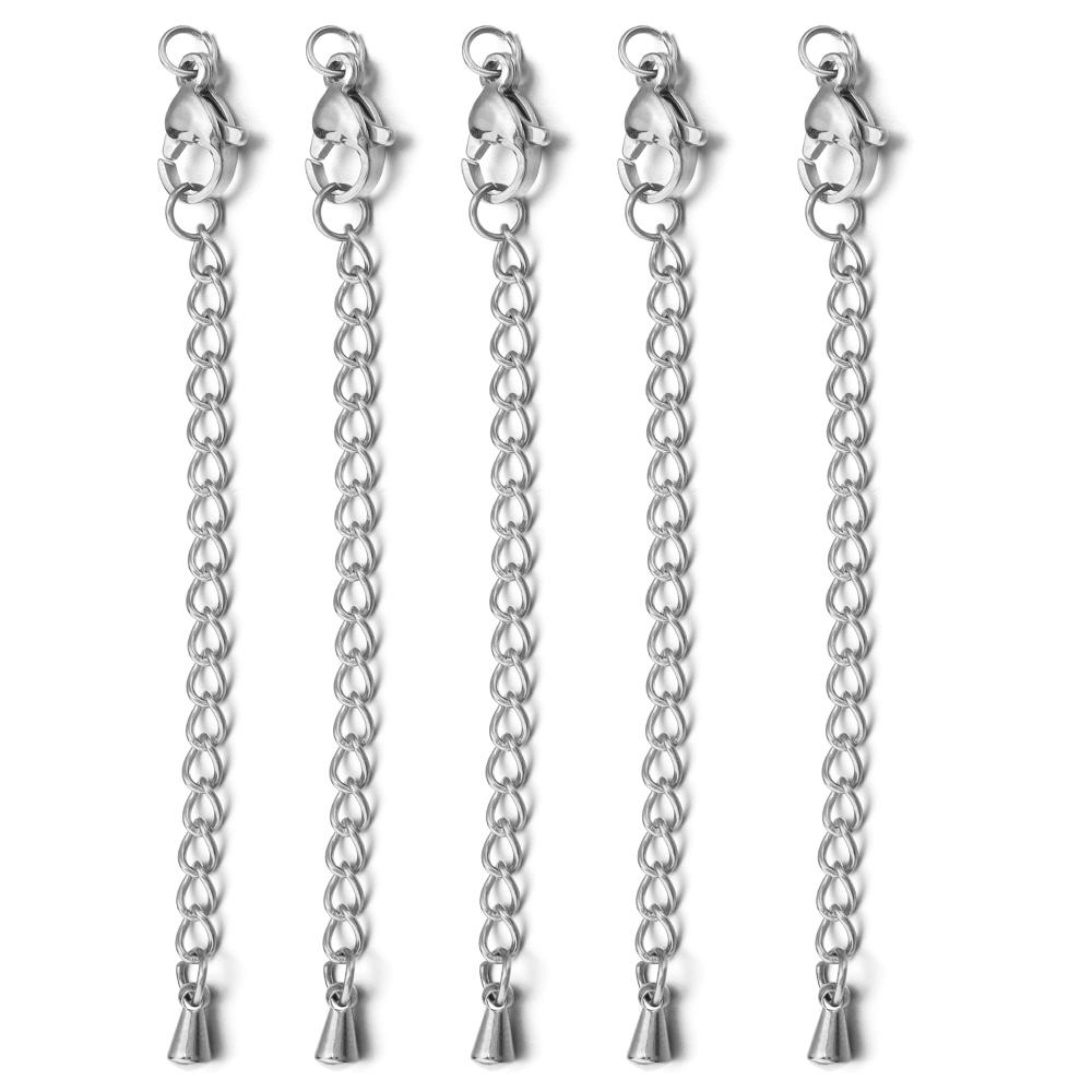 10pcs/lot Stainless Steel Extension Chains Link Jump Rings Lobster Clasps Connectors For Bracelets Necklace DIY Jewelry Making