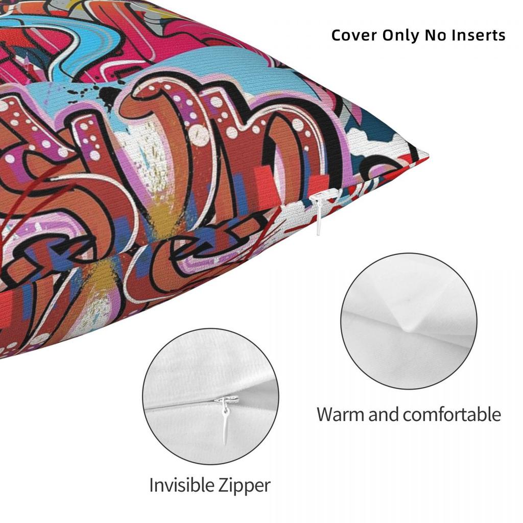 Graffiti Hip Hop Square Pillowcase Polyester Linen Velvet Pattern Zip Decor Throw Pillow Case Sofa Seater Cushion Cover 45X45