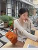 Korean Retro Wax Leather Bowling Shoulder Bag with Multi-Pockets