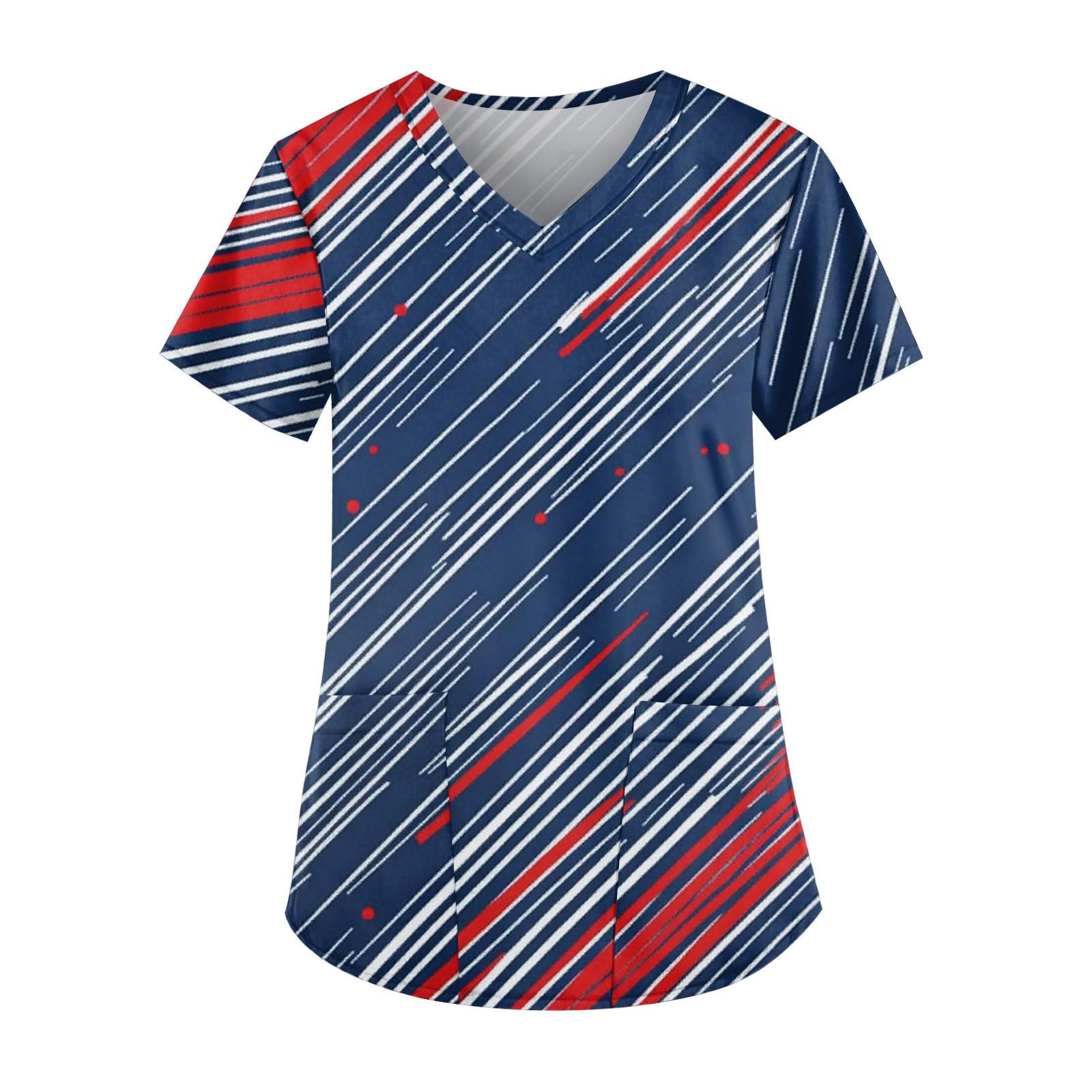 

Женская одежда для работы с принтом ко Дню Независимости, V-образный вырез, двойной слой, карманы, базовая футболка с коротким рукавом, пуловер XXXL тёмно-синий