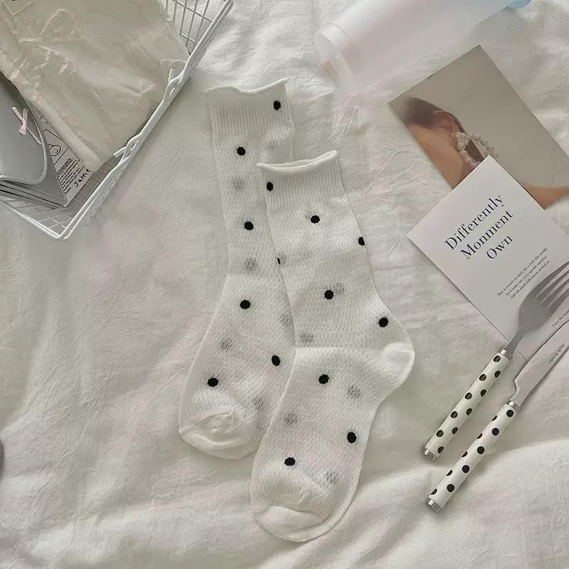 

Женские сетчатые носки-гольфы с оборками в горошек PIAK - Дышащие летние носки до середины икры One Size Hollow Polka Dot