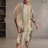 Men Plus Size Round Neck Short Sleeve Yellow Brown Red Printed Tie Dye Two Piece Shorts Set