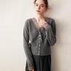 Lace Trim V-Neck Cashmere Cardigan for Women - Short Knitted Wool Sweater Coat with Long Sleeves for Autumn/Winter 2024