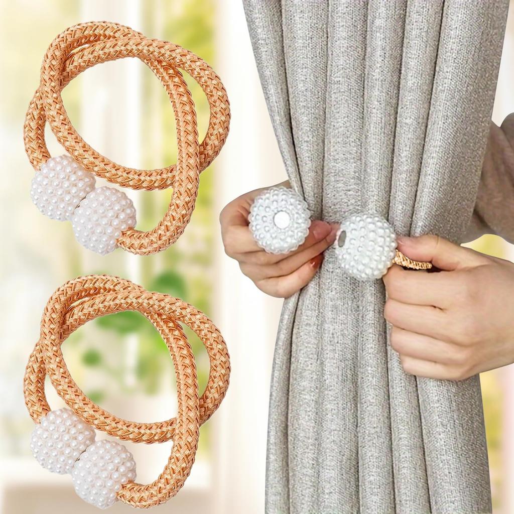 Magnetic Curtain Tiebacks with Pearl Accent, Simple Elegant Curtain Holdbacks for Home Window Drapery(2 Silver)
