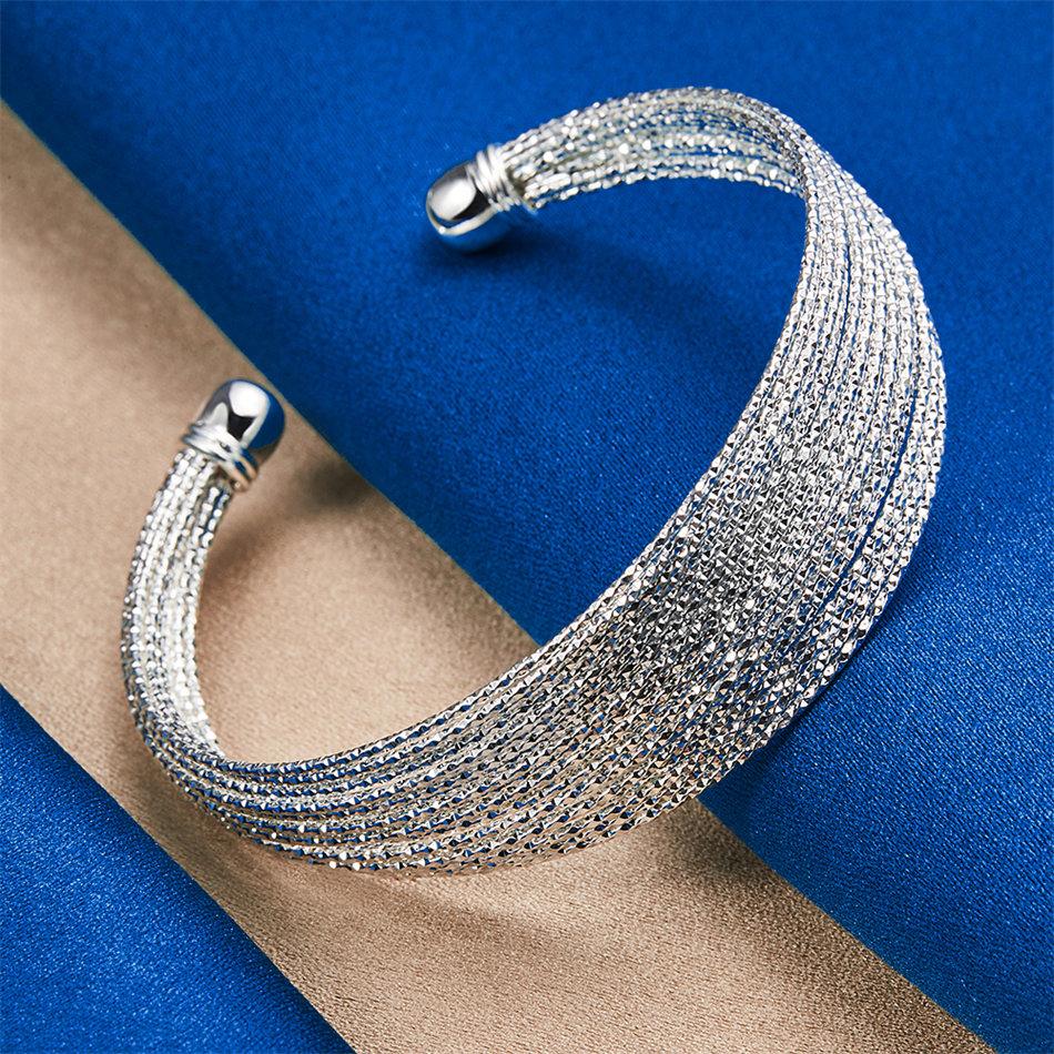 Luxurious 925 Sterling Silver Exquisite Multi-Layered Sparkling Open Bracelet Women Party Wedding Jewelry Accessories