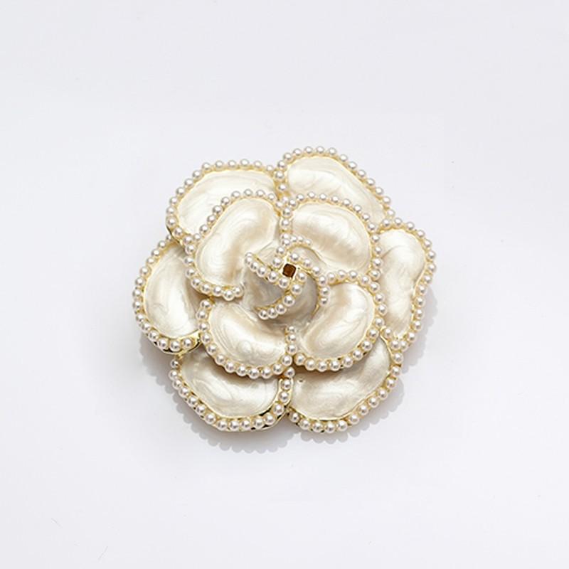 Premium Brooch White Pearl Drip Oil Camellia Black Rose Vintage Suit Big Sweater Pin Accessories