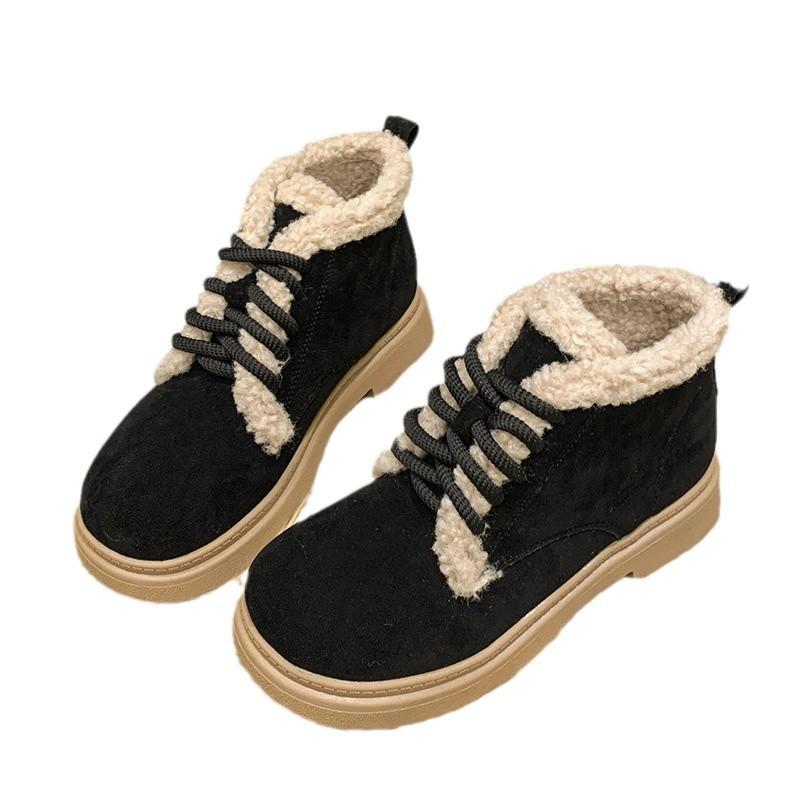 Winter new thick-soled outer wear velvet knight boots warm medium tube Martin boots lace-up fluffy snow boots women