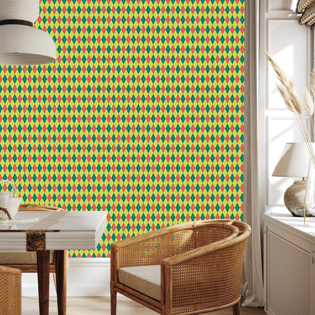 Peach and yellow argyle rhombus wallpaper for living room and bedroom 50x1000