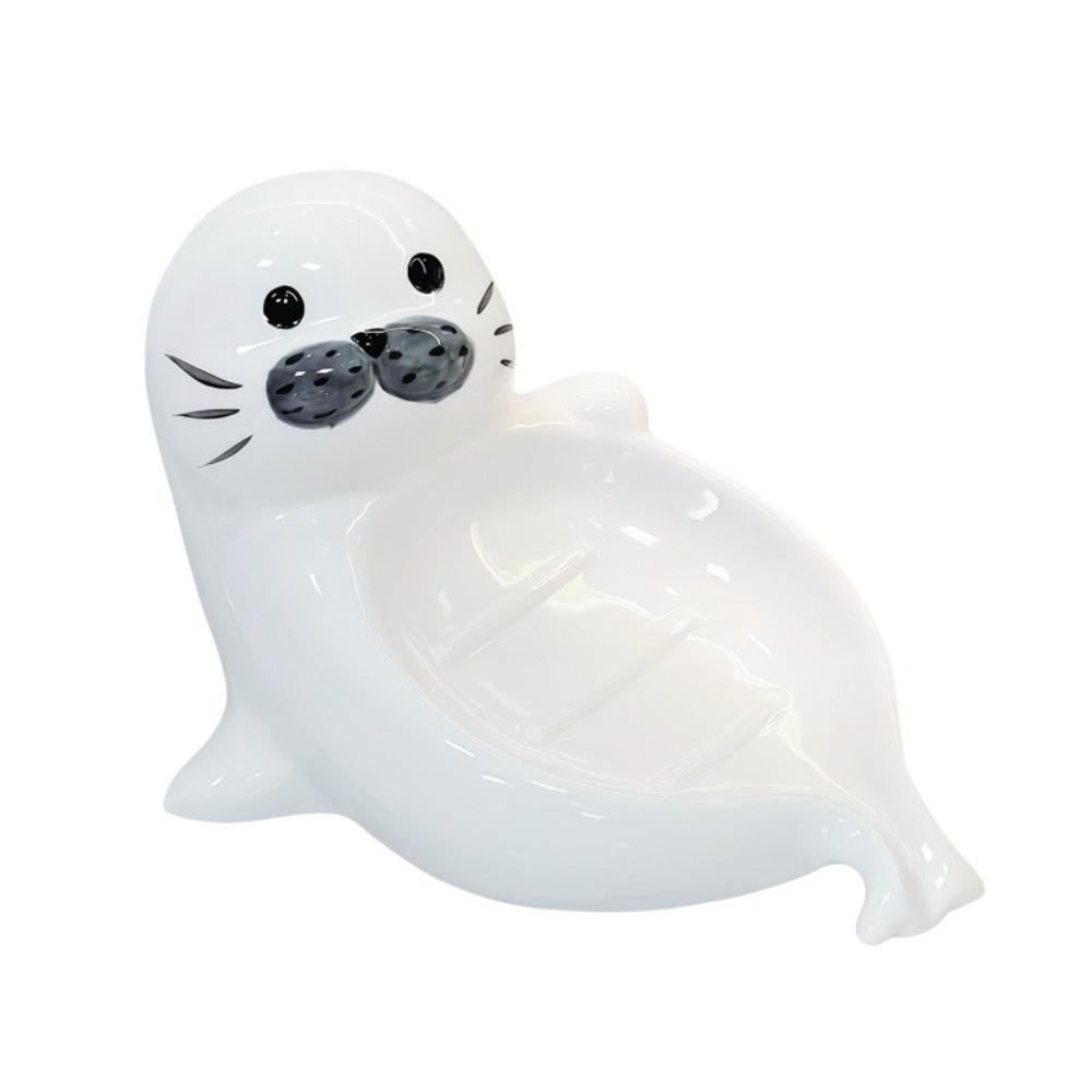 Cute Self Draining Soap Holder Drainable Bathroom Decor Organizer Sea Lion Soap Dish  for Sink