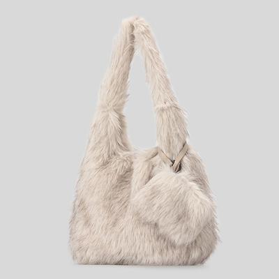 Borsa Tote in Finta Pelliccia Soffice da Donna Grande Capacità a Spalla Con Mini Portafoglio Inverno Uso Quotidiano Borsa a Mano Morbida in Peluche