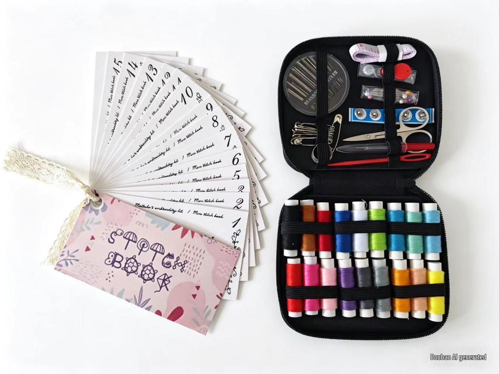 Portable Needle and Thread Set for Home Sewing and Mending – Includes Stitching Method Book and Case