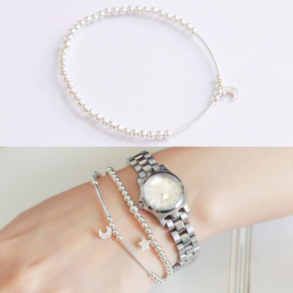 Crescent moon pendant point ball stick urethane silver bracelet bracelet gift birthday gift bracelet summer bracelet silver bracelet