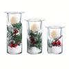 3pcs Glass Hurricane Candle Holders With Decorative Christmas Ornaments - Set Of 3(Candles Not Included)