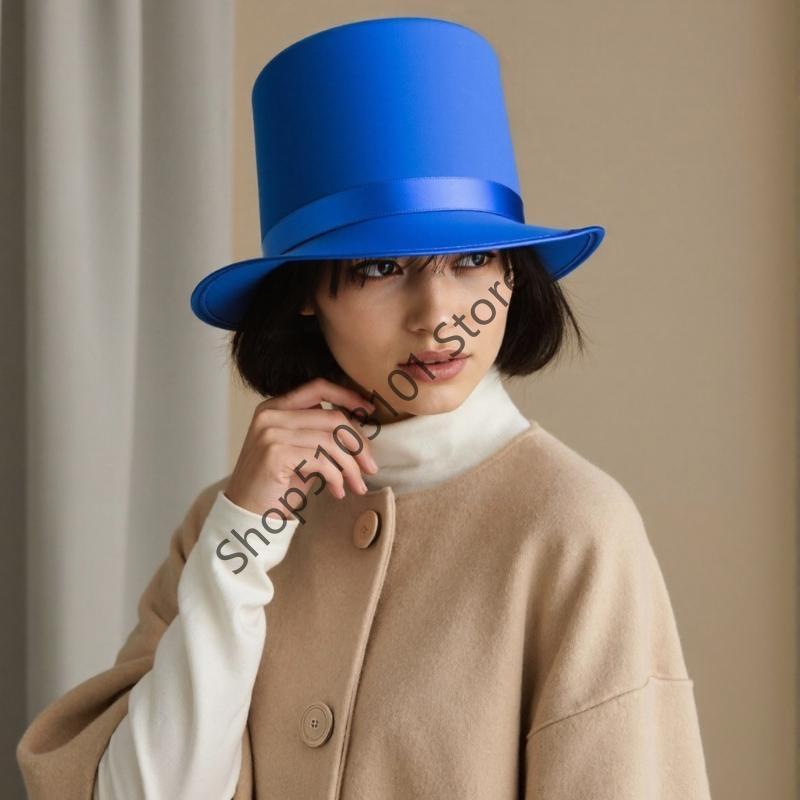 X6HE Elegant Stage Performances Tall Hat Cosplay Costume Gentleman Hat with Roll Trim Adult Carnivals Party Photography Hat
