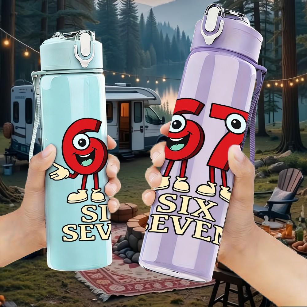 1PC Number 67 Six Seven Graffiti Art Print 750ml Color Plastic Sports Water Bottle Leakproof Flip Straw Lid Suitable for Sports Office Home Use