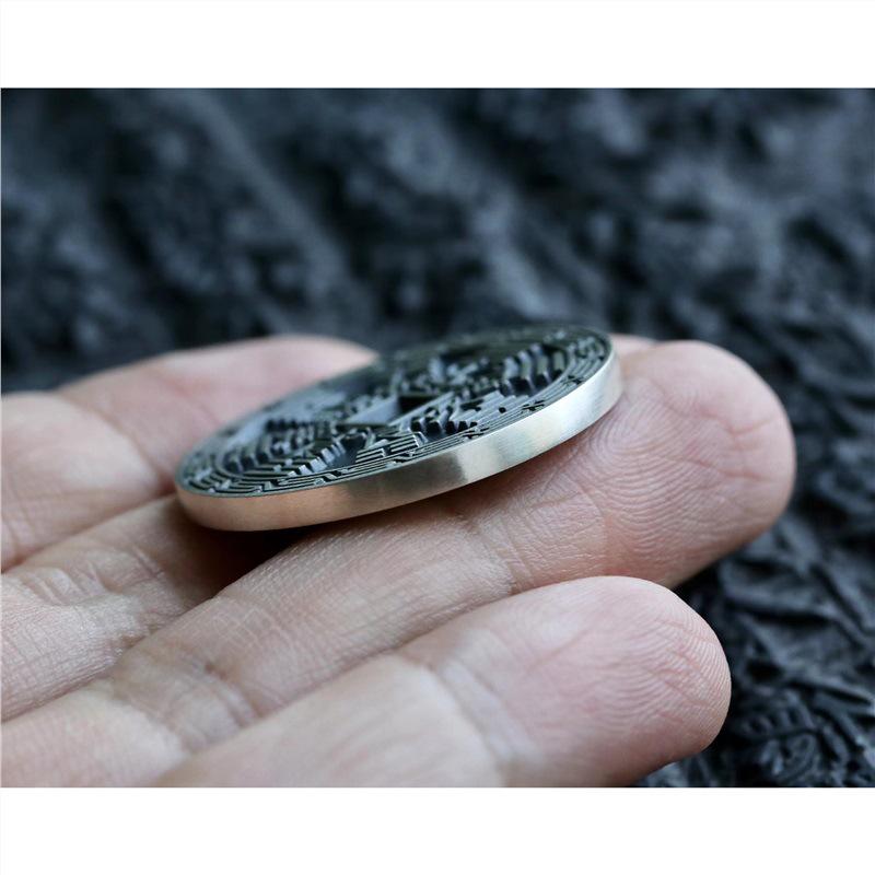 Sterling Silver Mountain Ghost Flower Pendant with Swastika Pattern Engraving, 30mm Coin Design.