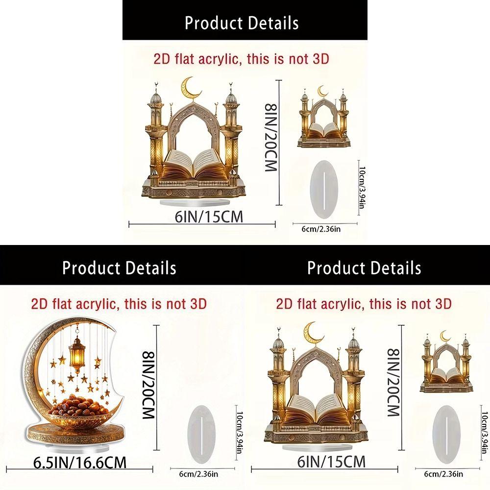 2D Quran Desktop Decorations Acrylic Ramadan Moon Star Eid Mubarak Decoration Handicrafts with Base Holiday Decorative Statues