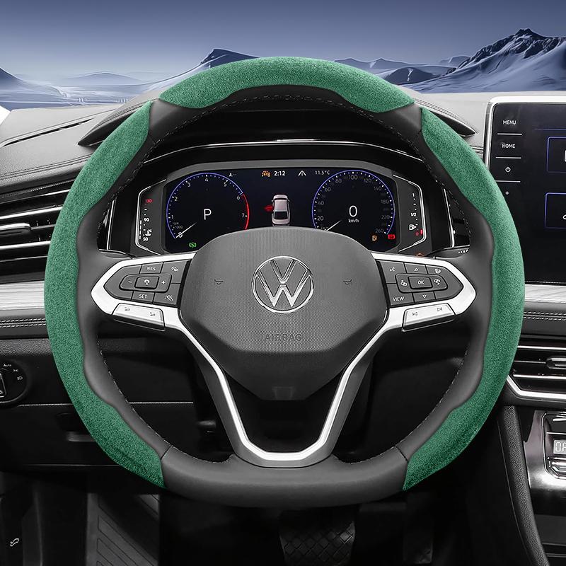 Suitable for Volkswagen Sports Suede Steering Wheel Cover with Split Snap-On Design for Tiguan Golf T-Roc Polo Passat Jetta Id.3 Id.4 